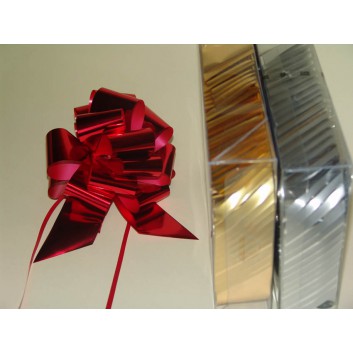  Poly-Zugschleife - einzeln, je Stück; Schleifengröße ca. 140 x 140 mm; uni: metallic-glänzend; gold / silber / rot 