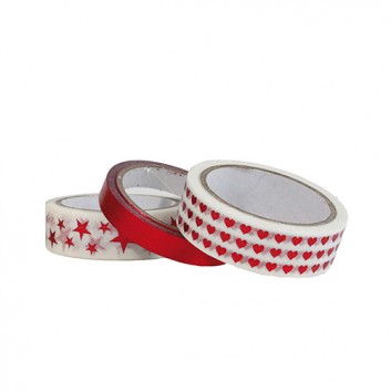  Weihnachtsklebeband / Masking Tape 3-Set; 1x 8 mm x 5 m / 2x 15 mm x 5m; Punkte - Sterne - Uni; rot; selbstklebend; 4646-0099-rot; Papier 
