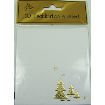  Weihnachts-Tischkarte/Preisschild; 10,5 x 5,5 cm; mit W-Bäume in gold auf blanko weiß; Papier 