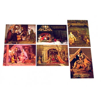  Horn Weihnachts-Postkarten; ca. 105 x 145 mm; Fotomotive: Krippenszenen; sortierte Motive; mit Text in Goldprägung; ohne Kuvert 