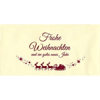  Sü Weihnachts-Geschenkkuvert; DIN Lang = ca. 140 x 218 mm; mit edler Rotprägung; rot auf creme; 23_1572; creme, naßklebend, Spitzklappe 