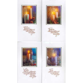  Sü Weihnachtskarten-Sortierung; 95 x 165 mm; Fotomotive verschiedene Kerzen; 4 Motive sortiert: rot-orange-weiß; 22-2253; Hochformat; weiß 