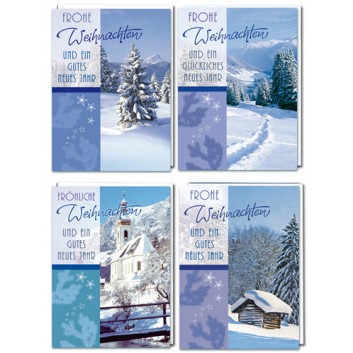  Sü Weihnachtskarten-Sortierung; 105 x 148 mm; Fotomotive: Winterlandschaften; 4 Motive sortiert: 4-fach sortiert; 22_2424; Hochformat 