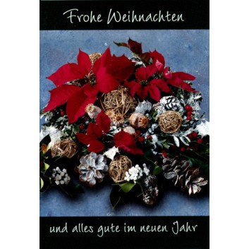  Horn Weihnachtskarte; 155 x 105 mm; Gebinde mit Weihnachtsstern; bunt; 22-H2158; Hochformat; weiß 