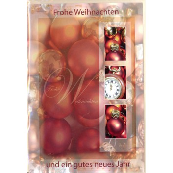  Sü Weihnachtskarte; 115 x 170 mm; Fotomotive: Kugeln; kupfer; 22-2395; Hochformat; chamois 