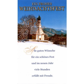  Horn Weihnachtskarte; 100 x 170 mm; Fotomotiv: Kirche in Bergen; blau-weiß; 22-H2002; Hochformat; weiß 