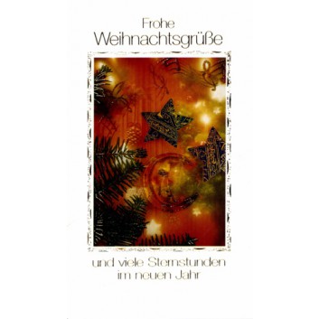  Horn Weihnachtskarte; 100 x 170 mm; Mond, Sterne, Zweige, Noten; rot-grün; 22-H2129; Hochformat; weiß 