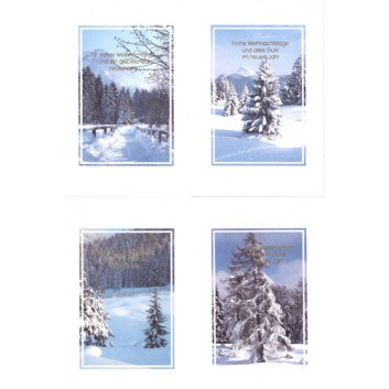  Sü Weihnachtskarten-Sortierung; 115 x 170 mm; Winterlandschaft im Rahmen; 4 Motive sortiert: grün-weiß; 22-sue-2332; Hochformat; weiß 