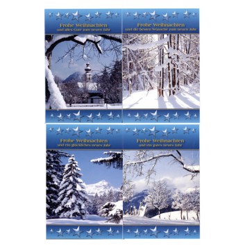  Sü Weihnachtskarten-Sortierung; 115 x 170 mm; Fotomotiv: Winterlandschaft; 4 Motive sortiert: weiß-blau; 22-sue-2379; Hochformat; weiß 