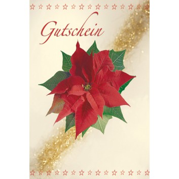  Sü Weihnachtskarte, Gutschein; 115 x 170 mm; Fotomotiv: Weihnachtssterne; 23-1501; Hochformat; rot 