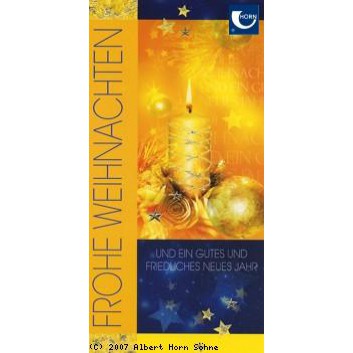  Horn Weihnachtskarte; 95 x 190 mm; Frohe Weihnachten.. Kerze; orange; 22-H1204; Hochformat 