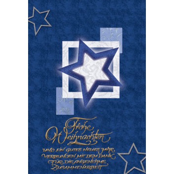  Sü Weihnachtskarte mit Firmentext; 115 x 117 mm; Stern modern; blau; 22-5016; Hochformat; weiß 