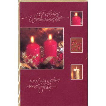  Sü Weihnachtskarte; 115 x 175 mm; Kerzen in Rahmen; rot; 22-1332; Hochformat; gold 