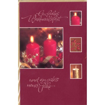 Sü Weihnachtskarte; 115 x 175 mm; Kerzen in Rahmen; rot; 22-1332; Hochformat; gold 