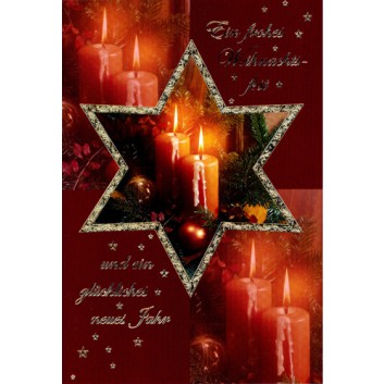  Horn Weihnachtskarte; 115 x 170 mm; Fotomotiv: Kerzen, Zweige; rot; 22-H1717; Hochformat; weiß 