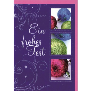  Sü Weihnachtskarte; 115 x 165 mm; Kugeln; bunt; 22-CX48; Hochformat; rosa 