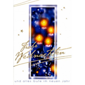  Horn Weihnachtskarte; 115 x 170 mm; Kerzen; blau, gelb; 22-H1683; Hochformat 