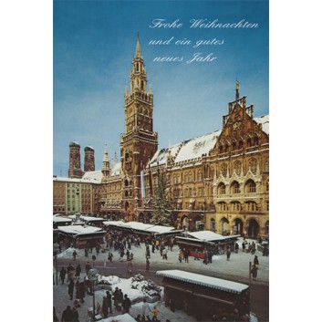  Sü Weihnachtskarte; 115 x 170 mm; München: Rathausplatz; Fotomotiv; 22-M001; Hochformat; weiß 