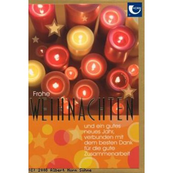  Horn Weihnachtskarte mit Firmentext; 115 x 170 mm; Fotomotiv: Kerzen; 22-H1446; Hochformat; weiß 