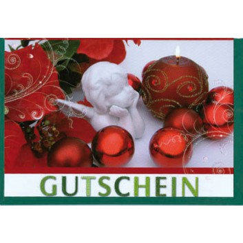  Sü Weihnachtskarte, Gutschein; 165 x 115 mm; Engel + grüne Schrift; 23-CX76; Querformat; grün 