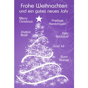  Seidel Verlag Weihnachtskarte mit mehrsprachigem Text; 115 x 175 mm; Schrift: Internationale Weihnachtsgrüße; lila; W437; Hochformat 