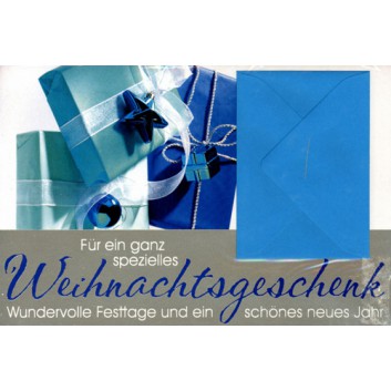  Horn Weihnachtskarte, Geldgeschenk; 170 x 115 mm; Päckchen; blau-silber; 22-H7102; Querformat; blau 