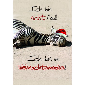  Sü Weihnachtskarte, Humor; 115 x 165 mm; Fotomotiv: Zebra mit Nikolausmütze; sand-rot-weiß; 22_X014; Hochformat; weiß, naßklebend, Spitzklappe 