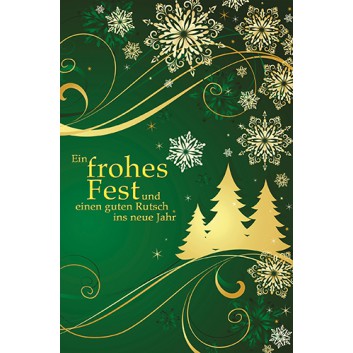  Skorpion Weihnachtskarte; 115 x 175 mm; Eiskristalle und Tannen; grün-gelb; 22sk4546; Hochformat; dunkelgrün, naßklebend, Spitzklappe 