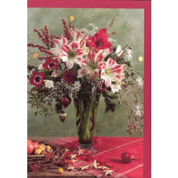  Sü Weihnachtskarte, ohne Text; 110 x 160 mm; Amaryllis in der Glasvase; rot-grün; LC BL 49; Hochformat; rot 