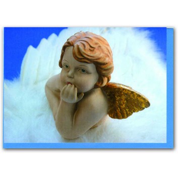  Sü Weihnachtskarte, ohne Text; 160 x 115 mm; Foto: Engel im Federbausch; blau-weiß; 85015; Querformat; hellblau 