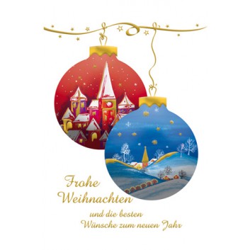  Sü Weihnachtskarte; 115 x 170 mm; naive Malerei in Kugeloptik; 22-1576; Hochformat; gold 