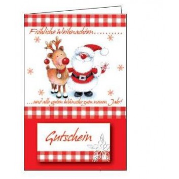 Skorpion Weihnachtskarte, Gutschein; 115 x 175 mm; Weihnachtsmann + Rentier; 22-3644; Hochformat; rot 