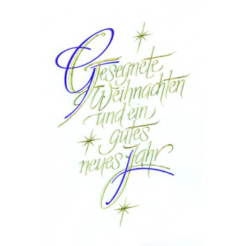  Sü Weihnachtskarte; 115 x 175 mm; Schriftkarte auf Pergaminpapier; gold-violett auf weiß; 22-1633; Hochformat; Goldprägung 