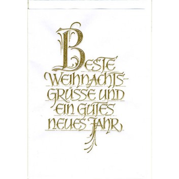  Sü Weihnachtskarte, Schriftkarte; 115 x 170 mm; Schriftkarte; gold auf weiß; 22_1718; Hochformat, Pergamin, Goldprägung 