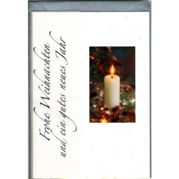  Sü Weihnachtskarte; 115 x 165 mm; Weihnachtsgruß mit brennender Kerze; weiß; 22-1646; Hochformat; silber 