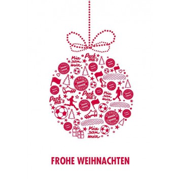  Sü Weihnachtskarte, Fußball; 115 x 163 mm; Weihnachtskugel mit Symbolen; rot auf weiß; 22_1719; Hochformat; weiß, naßklebend, Spitzklappe 