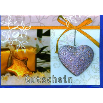  Sü Weihnachtskarte, Gutschein; 115 x 165 mm; Glimmerherz; gold; 22-G081; Querformat; blau 