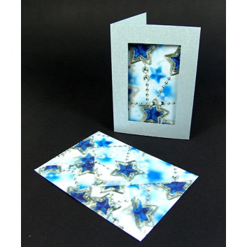  folia W-Passepartout mit transp. Kuvert; Sternenkette silber/blau; DIN A6 hoch; Kuvert naßklebend; 3 Karten + 3 Kuverts 