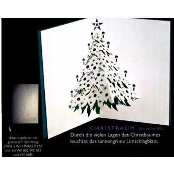 Weihnachtskarte, Pop-up - Laserstanzung; DIN A6; Christbaum; weiß auf grün; WE002; Hochformat, Karte: 170 + ca. 200 g/qm 