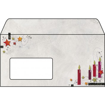  Sigel Fensterkuverts DL mit Weihnachtsmotiv; DIN lang; verschiedene Motive; Spezialpapier, gummiert - mit Fenster; 90 g/qm 