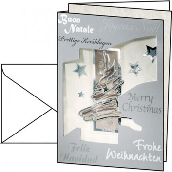  Sigel Weihnachts-Faltkarte, Exclusiv; DIN A6, hoch; Silver Christmas, internationaler Text; DS379; Silberprägung,Fensterstanzung,Einleger 