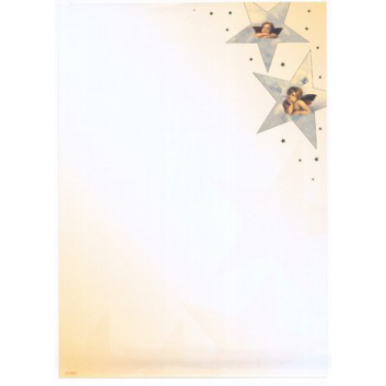 Sü Weihnachts-Briefpapier, Metallicprägung; DIN A4; Sterne mit Raffael-Engel; 23-9001; incl. Kuverts; 80 g/qm 