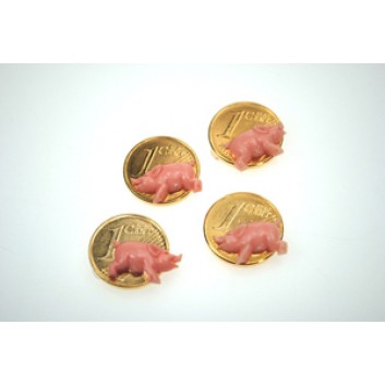  Glücksbringer; Glückscent mit Schwein (liegend); Cent vergoldet, Schwein rosa 