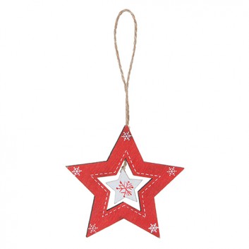  Weihnachts-Deko-Anhänger; Stern; rot-weiß; ca. 8 x 8 x 0,5 cm; Holz 
