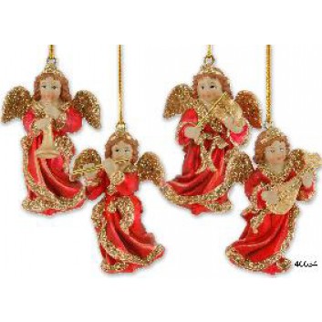  Weihnachts-Deko-Anhänger; Engel mit Musikinstrumenten; bordeaux-gold; ca. 7 x 4 x 3 cm 
