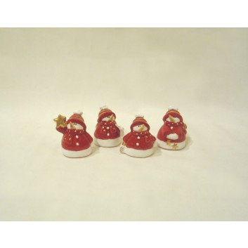  Weihnachts-Deko: Figur; Schneemann; rot-weiß; 4 x 3 x 4 cm; 4 Motive sortiert; Steingut 
