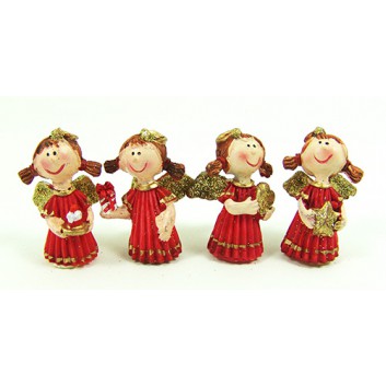  Weihnachts-Deko mit Klebepunkt; Engel - 4 Varianten sortiert; rot mit Goldglitter; ca. 3 x 5 cm; mit Klebepunkt; Poly 