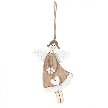  Weihnachts-Deko-Anhänger; Engel mit Herz; braun-weiß; ca. 7,5  x 12 cm; Holz 