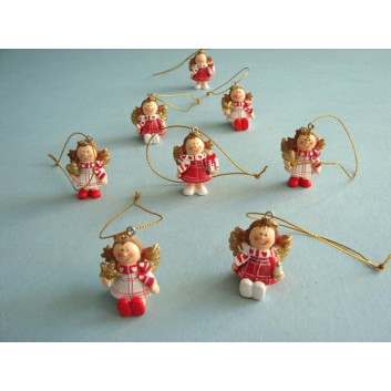  Weihnachts-Deko-Anhänger; Engel; rot mit Goldglitter; ca, 3 x 4,5 cm; div. Varianten sortiert 