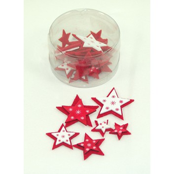  Weihnachts-Deko: Streuartikel; Sterne; creme / rot - sortiert; ca. 3 x 3 x 0,3 cm - div. sortierte Maße; in Klarsichbox; Holz und Filz 